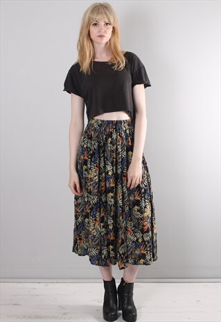 VINTAGE 90S BLACK PATTERNED MIDI SKIRT