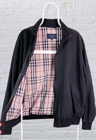 VINTAGE BURBERRY NOVA CHECK JACKET HARRINGTON BLACK LARGE