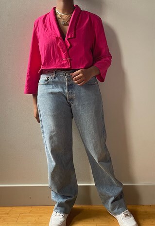 VINTAGE 90S CROP PINK BLAZER (L)
