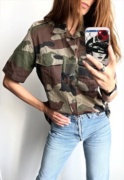 Cotton Camo Camouflage Military Army Shirt Jacket Oxfords S 