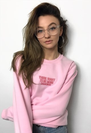 EMBROIDERED THERE OUGHT TO BE MORE DANCING PINK SWEATER