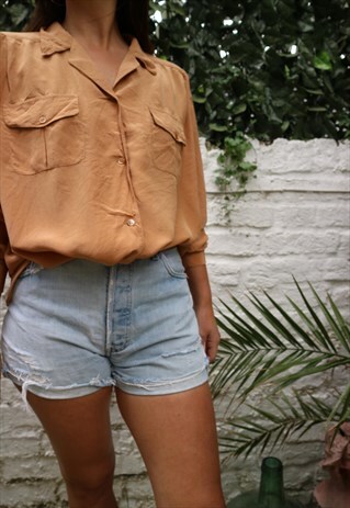 VINTAGE 80S WARM BEIGE OVERSIZED SILK SHIRT