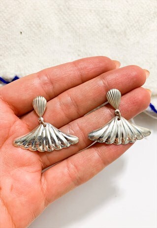 1970'S SILVER FAN DROP EARRINGS