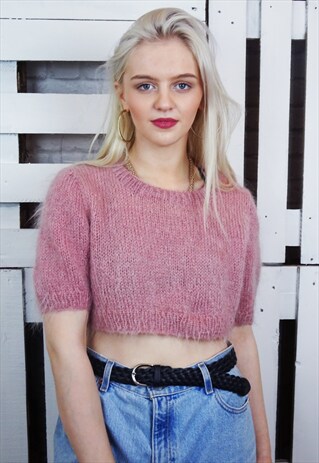 BABY CROPPED MOHAIR WOOL SHORT SLEEVED JUMPER