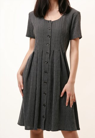 80S VINTAGE RENE LEZARD CHECKED MIDI PLISSE DRESS 901