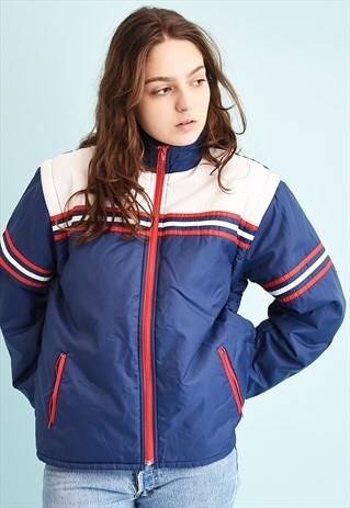 70'S RETRO ATHLEISURE PUFFER NAVY JACKET