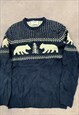 OLD NAVY KNITTED JUMPER BEAR PATTERNED GRANDAD SWEATER