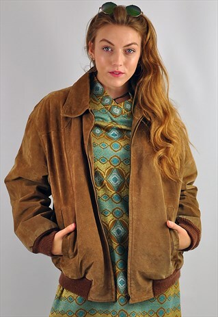 VINTAGE 90S LIGHT BROWN SUEDE BOMBER JACKET