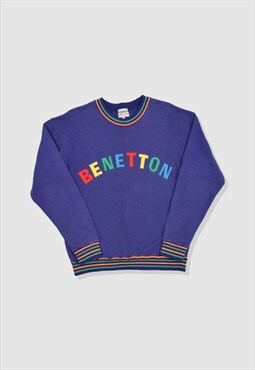 Vintage 90s Benetton Embroidered Logo Sweatshirt in Purple