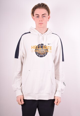 NIKE MENS VINTAGE HOODIE JUMPER LARGE WHITE 90S