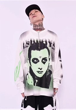 Punk top anime graffiti sweatshirt thin vampire jumper white