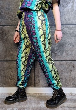 Snake joggers handmade python pants rave trousers green