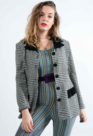VINTAGE DOGTOOTH MONOCHROME BLAZER JACKET