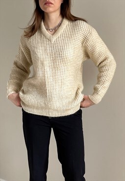 Vintage Cream White Wool Sweater