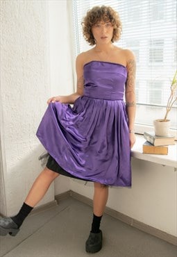 Vintage 80's Purple Satin Bandeau Dress