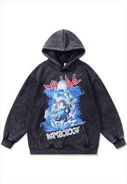 Anime hoodie Japanese cartoon pullover Manga jumper in grey