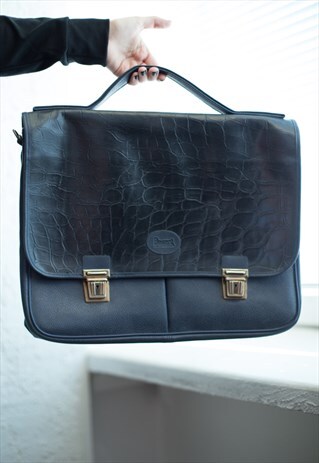 VINTAGE 80'S BLACK CROCODILE LOOKS DETAILS BRIEFCASE