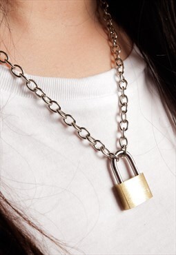 Women Padlock Necklace Chain in Silver
