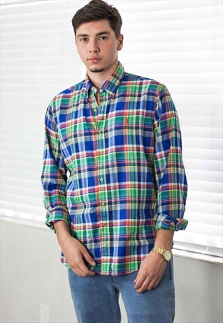 VINTAGE POLO RALPH LAUREN SHIRT FLANNEL LOGO 90S L 7.9