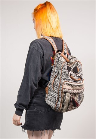 VINTAGE 90'S BACKPACK AZTEC PATTERN FESTIVAL RUCKSACK