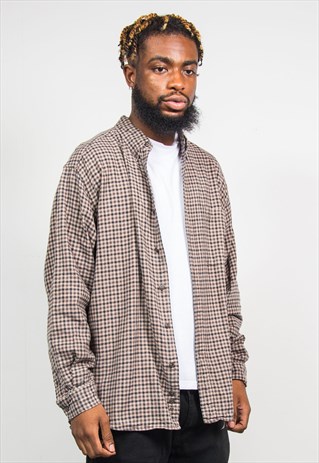 VINTAGE 90'S LIGHT BROWN CHECK PATTERN FLANNEL SHIRT