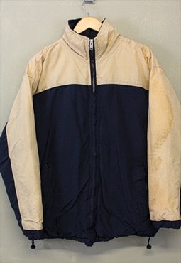 Vintage Fila Puffer Jacket Black / Beige Zip Up Fleece Lined