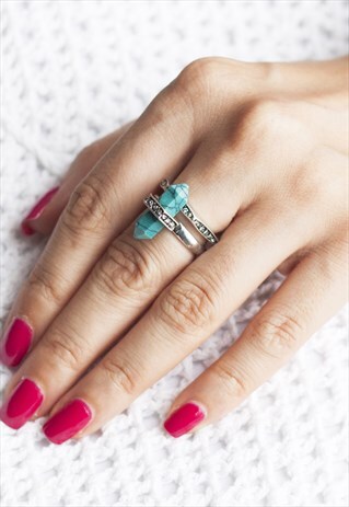 SET OF 2 SILVER RINGS WITH TURQUOISE STONE