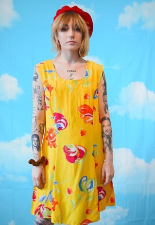 VINTAGE 90'S BRIGHT PRINT SUMMER DAY MINI DRESS