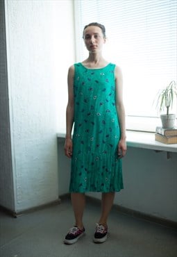 Vintage 80's  Midi Sleeveless Dress In Emerald Green