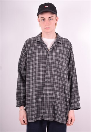 NAUTICA MENS VINTAGE FLANNEL SHIRT XL GREY 90'S