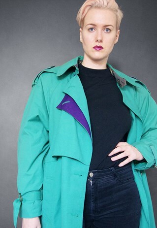 VINTAGE GREEN MISTY HARBOR TRENCH COAT