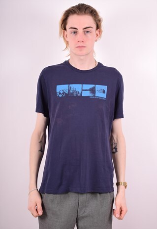 THE NORTH FACE MENS VINTAGE T-SHIRT TOP MEDIUM BLUE 90S