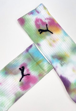 PUMA UNISEX FULL CREW TIE DYE SOCKS RAINBOW DROP