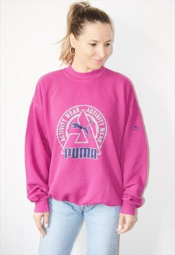 Vintage 80s Rare PUMA Pink Sweatshirt Jumper