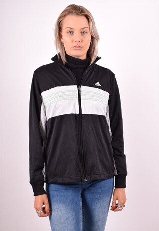 ADIDAS WOMENS VINTAGE TRACKSUIT TOP JACKET XL BLACK 90S