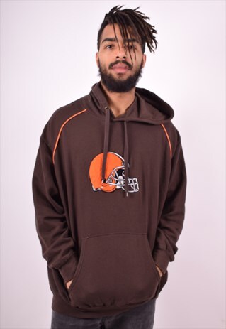 NFL MENS VINTAGE HOODIE JUMPER XXL BROWN 90'S