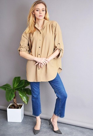 90'S RETRO MINIMALIST SCANDI STYLE BEIGE OVERSIZED SHIRT