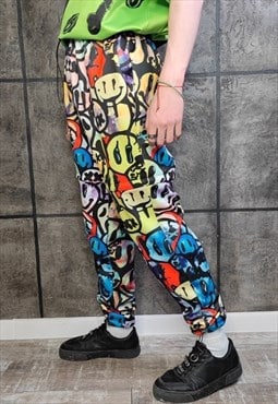 Emoji joggers detachable handmade raver shorts smile pants 