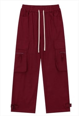 Parachute joggers utility pants cargo pocket trousers red