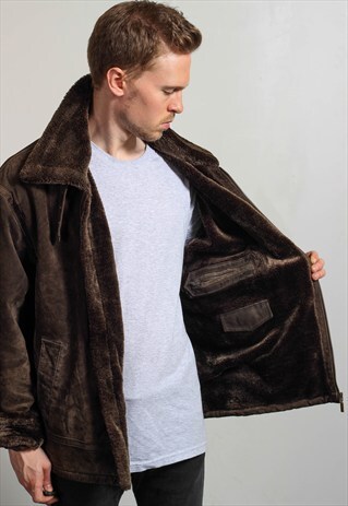 VINTAGE SUEDE FAUX FUR AVIATOR JACKET