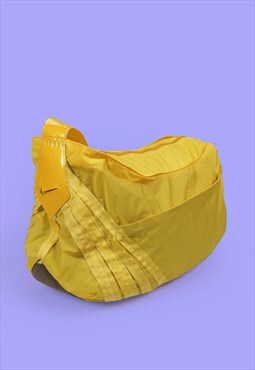 Y2K NIKE Duffel Gym Bag Large Nylon Travel Bag Yellow