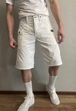 Mens G-star RAW BI Viktor Army Loose 1/2 white shorts
