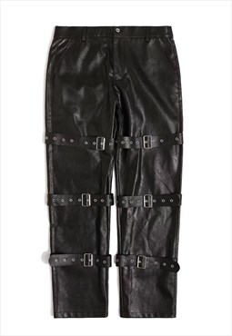 Faux leather joggers 00s utility buckle pants punk overalls