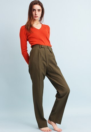70'S RETRO CLASSY OVERSIZED HIGHWAISTED KHAKI TROUSERS