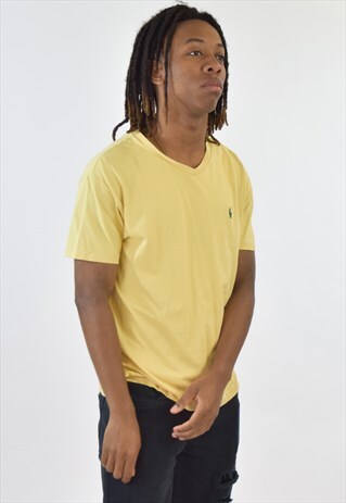 VINTAGE 90S YELLOW RALPH LAUREN V NECK T SHIRT