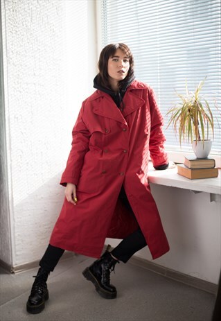 VINTAGE 80'S RED WASHED DOUBLE BREASTED TRENCH COAT