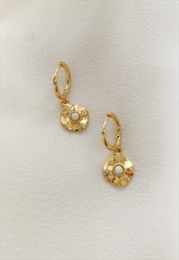 18k gold opal fire circle charm huggie hoop earrings 
