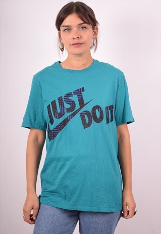 NIKE WOMENS VINTAGE T-SHIRT TOP MEDIUM BLUE 90S