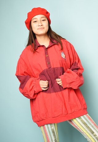 80S SPORTS COTTON OVERSIZED ANORAK SWEATSHIRT JUMPER