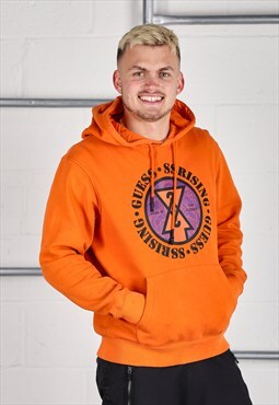 Vintage Guess Hoodie in Orange Pullover Lounge Jumper Medium